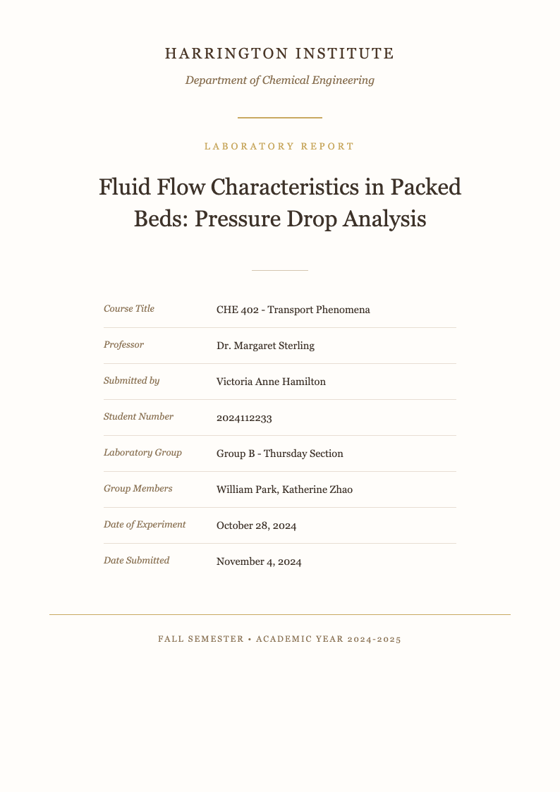 Elegant sophisticated lab report cover page